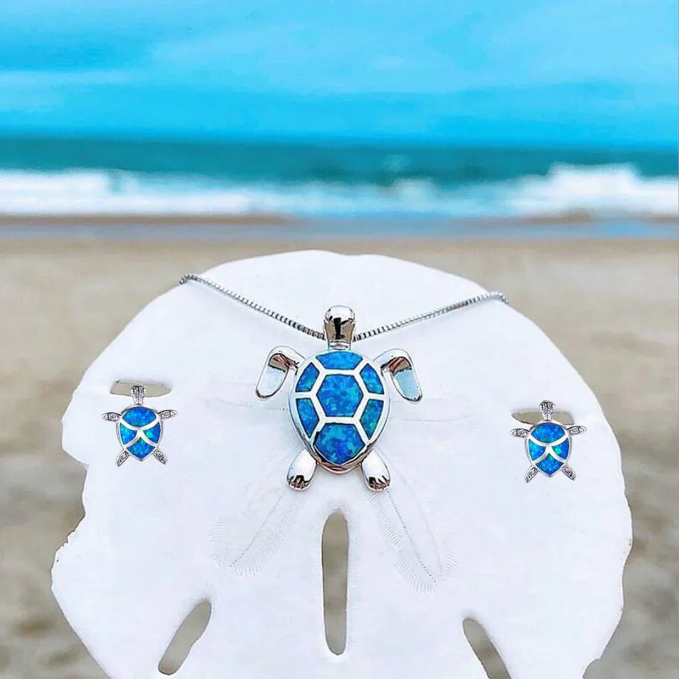Set van zeeschildpaddenketting en oorbellen