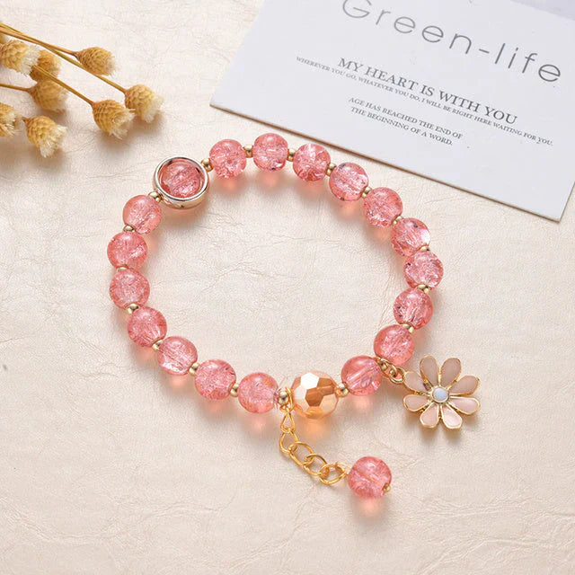 Roze steen en madeliefjes armband