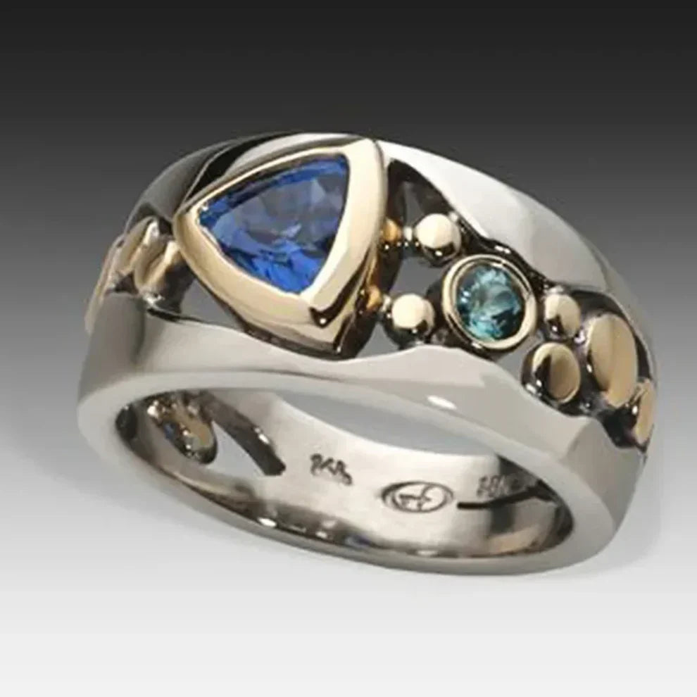 Vintage blauwe kristallen ring