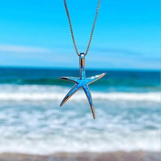 Blauwe en zilveren zeesterketting