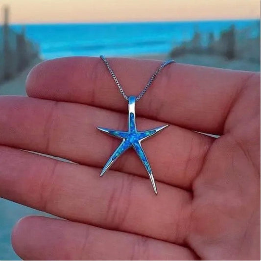 Blauwe en zilveren zeesterketting
