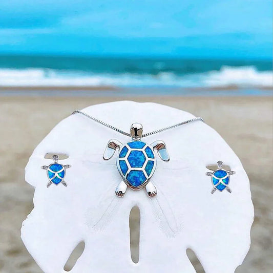 Set van zeeschildpaddenketting en oorbellen
