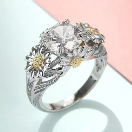 Vintage gele zonnebloemring